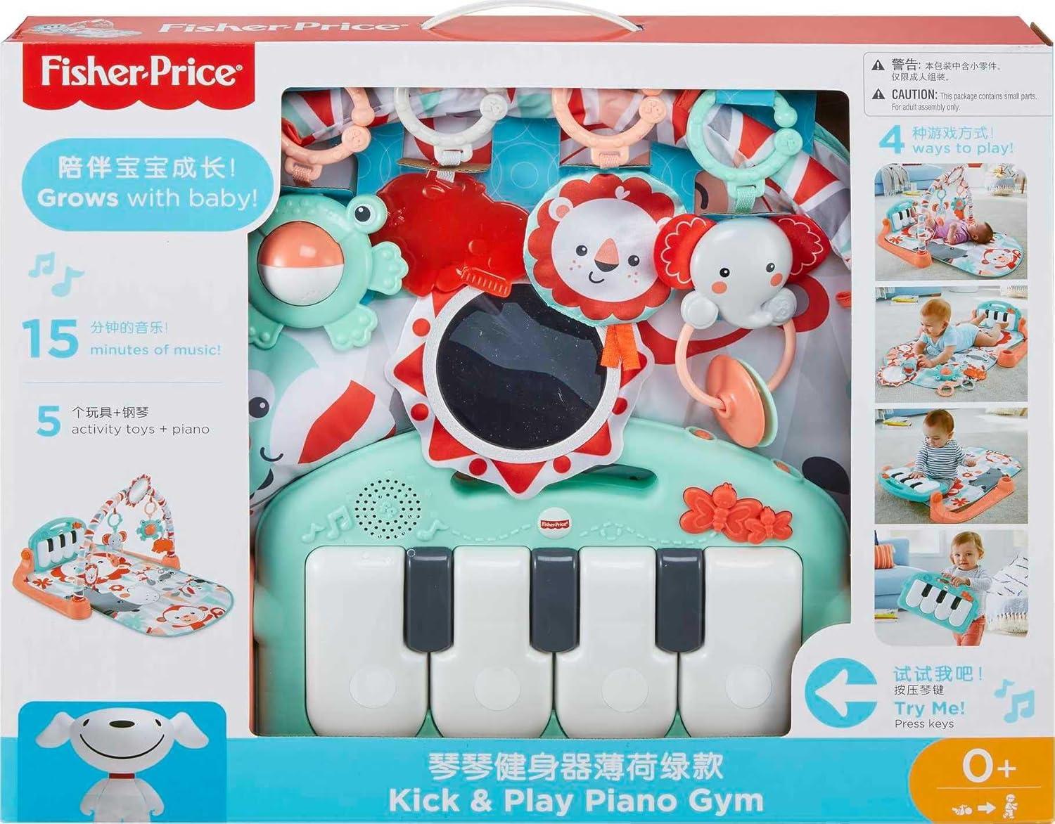 imageFisherPrice Baby Musical Toy Set Glow and Grow Kick ampamp Play Piano Gym Blue Playmat with 2 Rattle Maracas for Newborns Ages 0 MonthsMulticolors