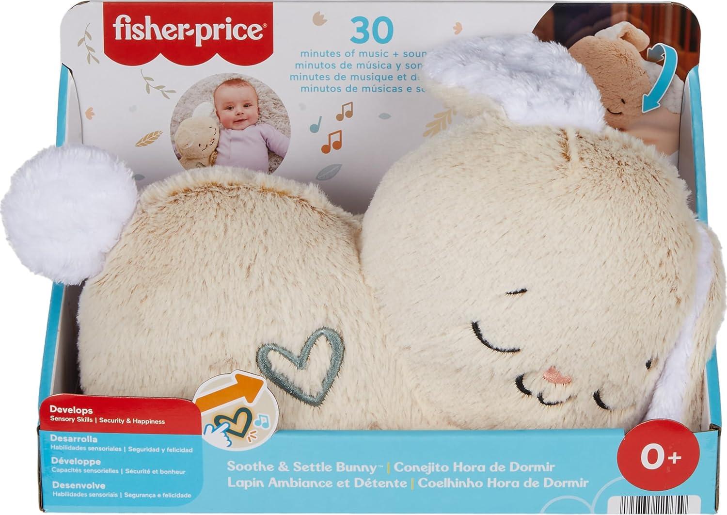 imageFisherPrice Baby Sound Machine Soothe ampamp Settle Bunny Portable Plush Toy with Music Lights ampamp Motion for NewbornsBunny