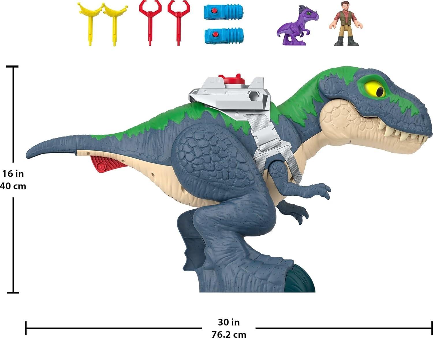 imageFisherPrice Imaginext Jurassic World Rebirth Dinosaur Playset Ultimate Action Chomp T rex 18inch Dino Toy with Lights Sounds Motion ampamp 2 3inch Action Figures