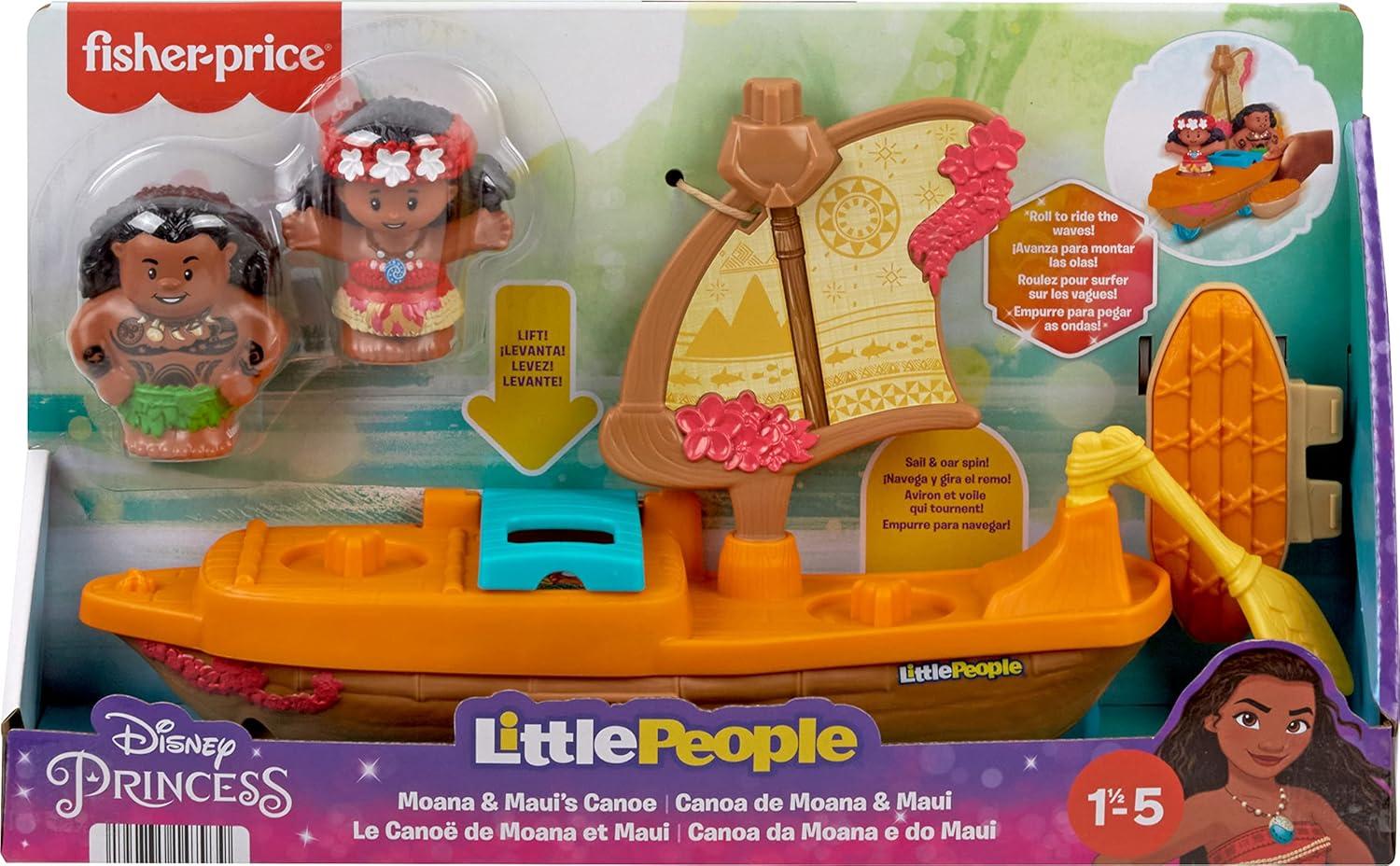 imageFisherPrice Little People Toddler Toy Disney Princess Moana ampamp Mauis Canoe Sail Boat with Figures for Pretend Play Ages 18 Months