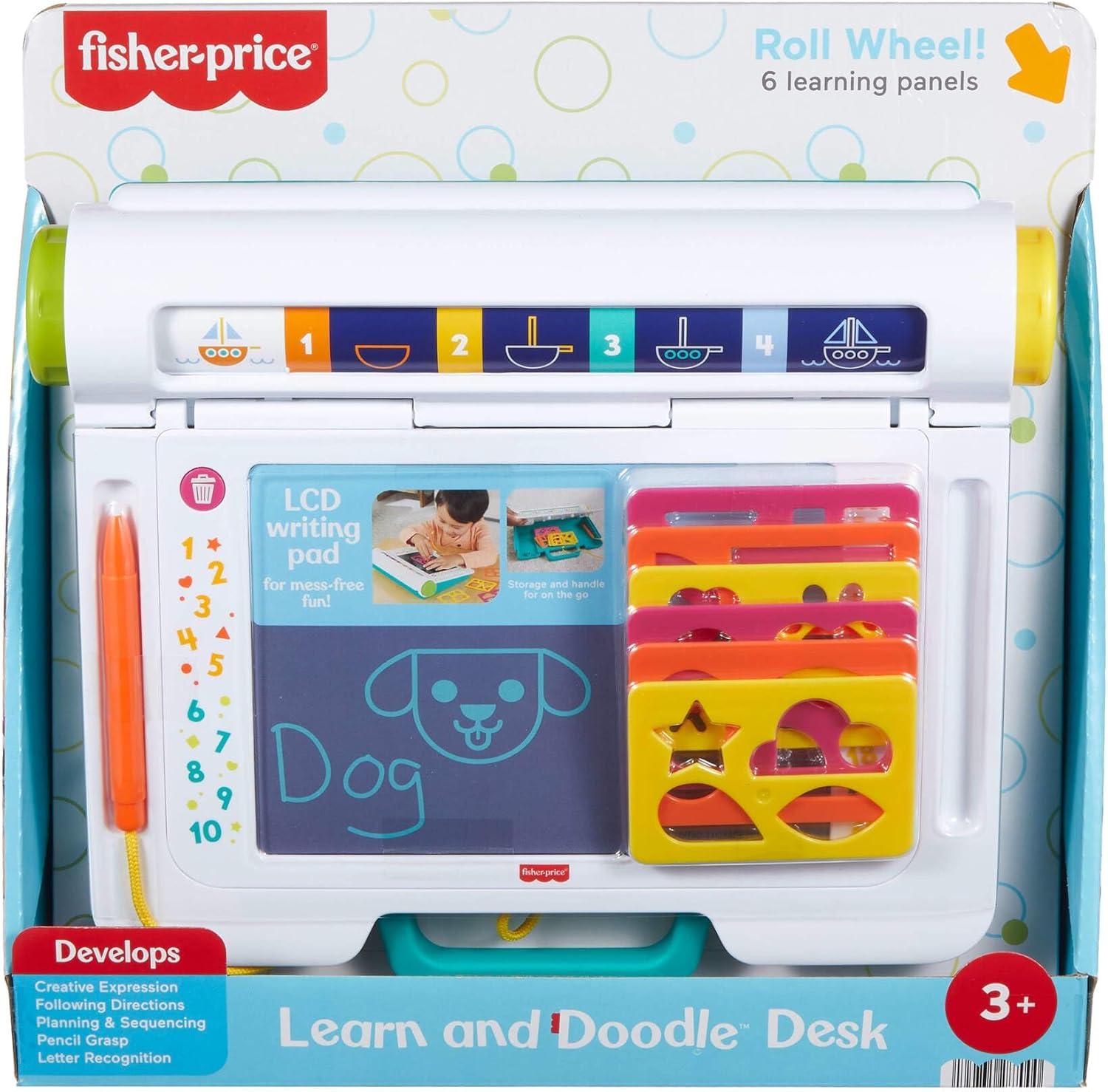 imageFisherPrice Preschool Toy Learn ampamp Doodle Desk MessFree Writing ampamp Drawing Tablet with LCD Screen for Travel Creative Play Kids Ages 3 Years