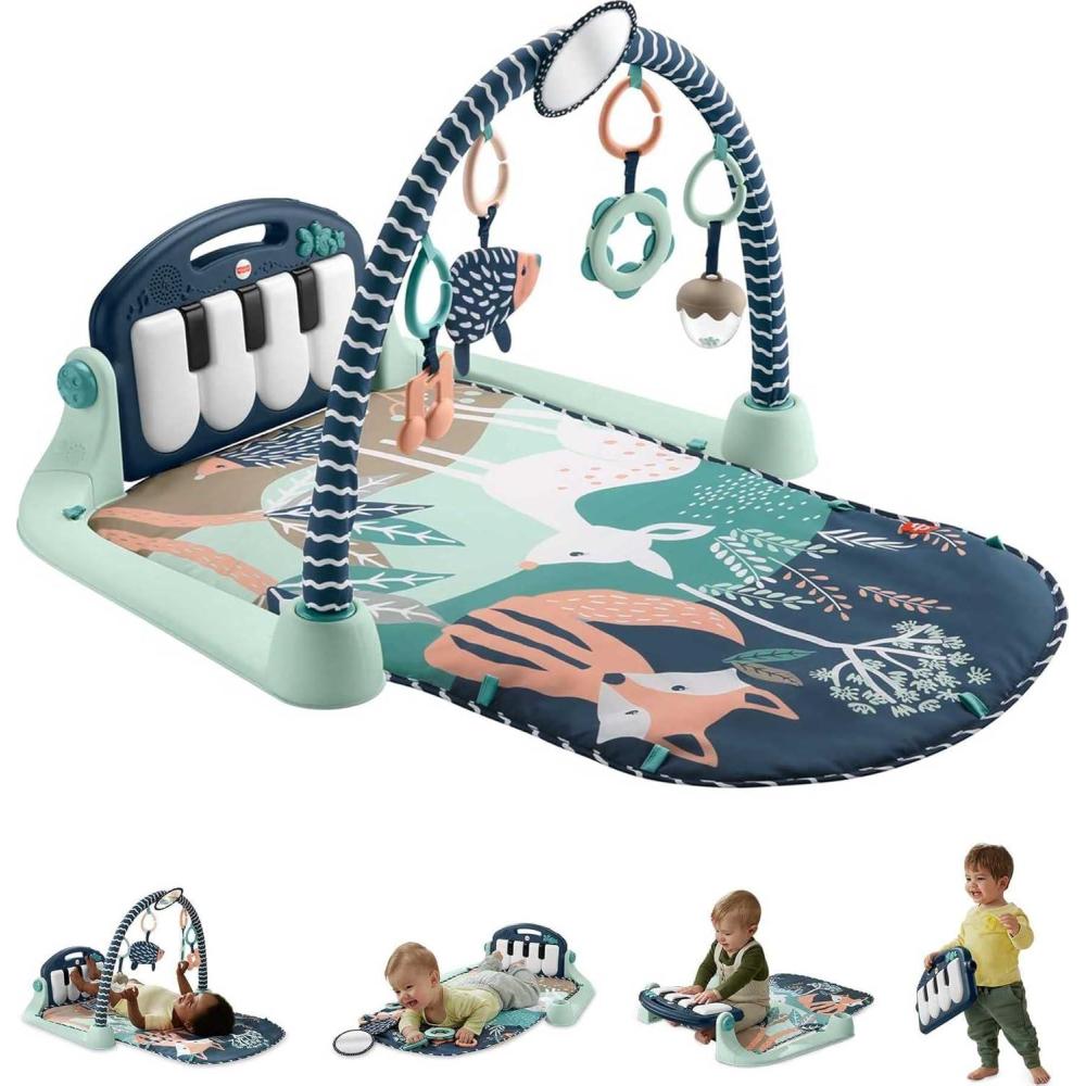 imageFisherPrice Baby Musical Toy Set Glow and Grow Kick ampamp Play Piano Gym Blue Playmat with 2 Rattle Maracas for Newborns Ages 0 MonthsNavy
