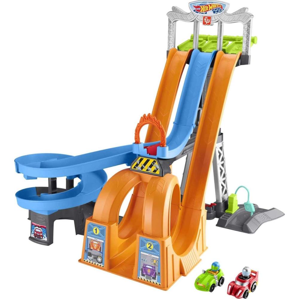 imageFisherPrice Little People Toddler Toy Hot Wheels Racing Loops Tower Race Track with Stunt Ramp ampamp Sounds for Pretend Play Ages 18 Months Amazon ExclusiveRacing