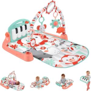 Fisher-Price Baby Musical Toy Set Glow and Grow Kick & Play Piano Gym Blue Playmat with 2 Rattle Maracas for Newborns Ages 0+ Months(Multicolors)