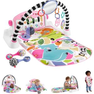 Fisher-Price Baby Musical Toy Set Glow and Grow Kick & Play Piano Gym Blue Playmat with 2 Rattle Maracas for Newborns Ages 0+ Months(Pink)