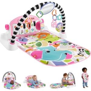 Fisher-Price Baby Playmat Glow and Grow Kick & Play Piano Gym, Pink Musical Learning Toy with Developmental Activities for Newborns 0+ Months(Pink)