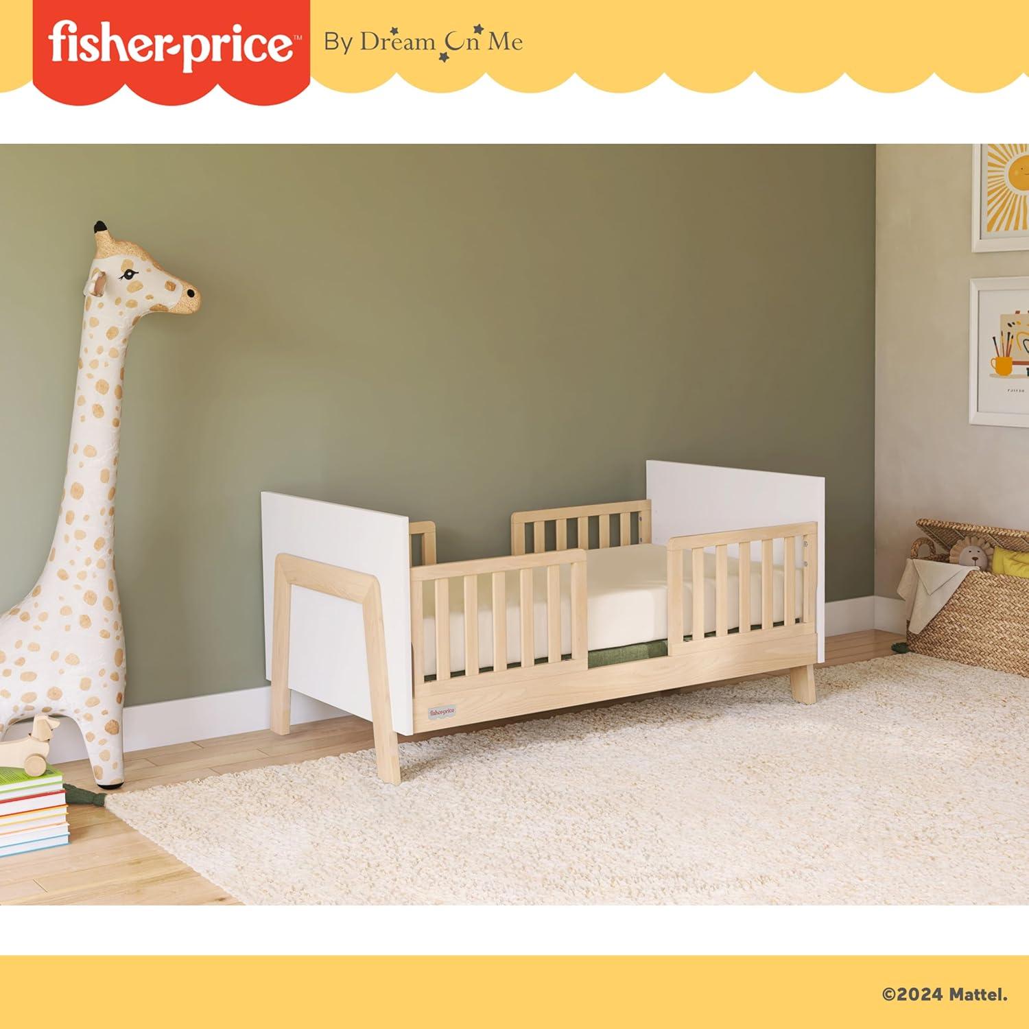imageDream On Me FisherPrice Iris 4in1 Convertible FullSize Baby Crib in Vintage White Oak GreenGuard Gold ampamp JPMA Sustainable Pinewood Converts to Day ampamp Toddler Bed with Guard Rails ampamp Kids SofaVintage White Oak