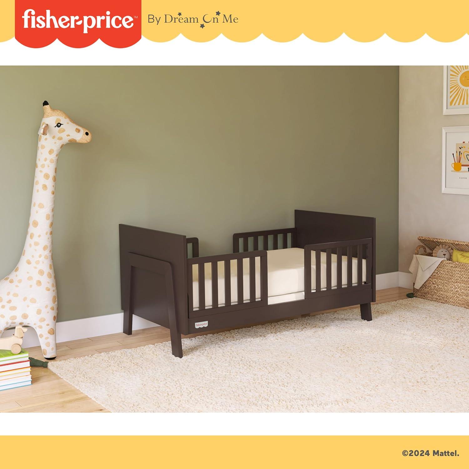 imageDream On Me FisherPrice Iris 4in1 Convertible FullSize Baby Crib in Vintage White Oak GreenGuard Gold ampamp JPMA Sustainable Pinewood Converts to Day ampamp Toddler Bed with Guard Rails ampamp Kids SofaChocolate Chip