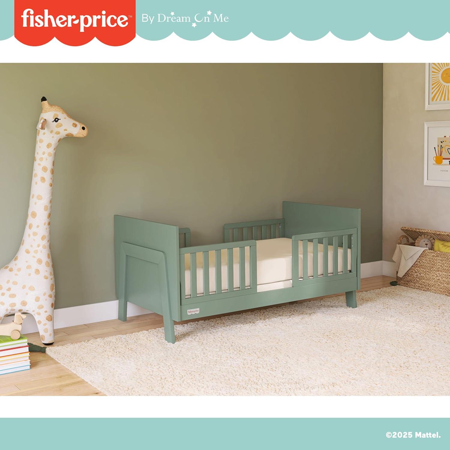 imageDream On Me FisherPrice Iris 4in1 Convertible FullSize Baby Crib in Vintage White Oak GreenGuard Gold ampamp JPMA Sustainable Pinewood Converts to Day ampamp Toddler Bed with Guard Rails ampamp Kids SofaMeadow Green