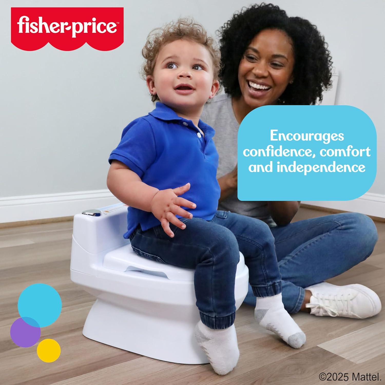 imageFisherPrice 2N1 Potty Trainer with Flushing Sounds Chart ampamp Storage White Floor Potty Chair with Splash Guard Removable Ring ampamp Bowl Patented Snap Safe Ring Technology