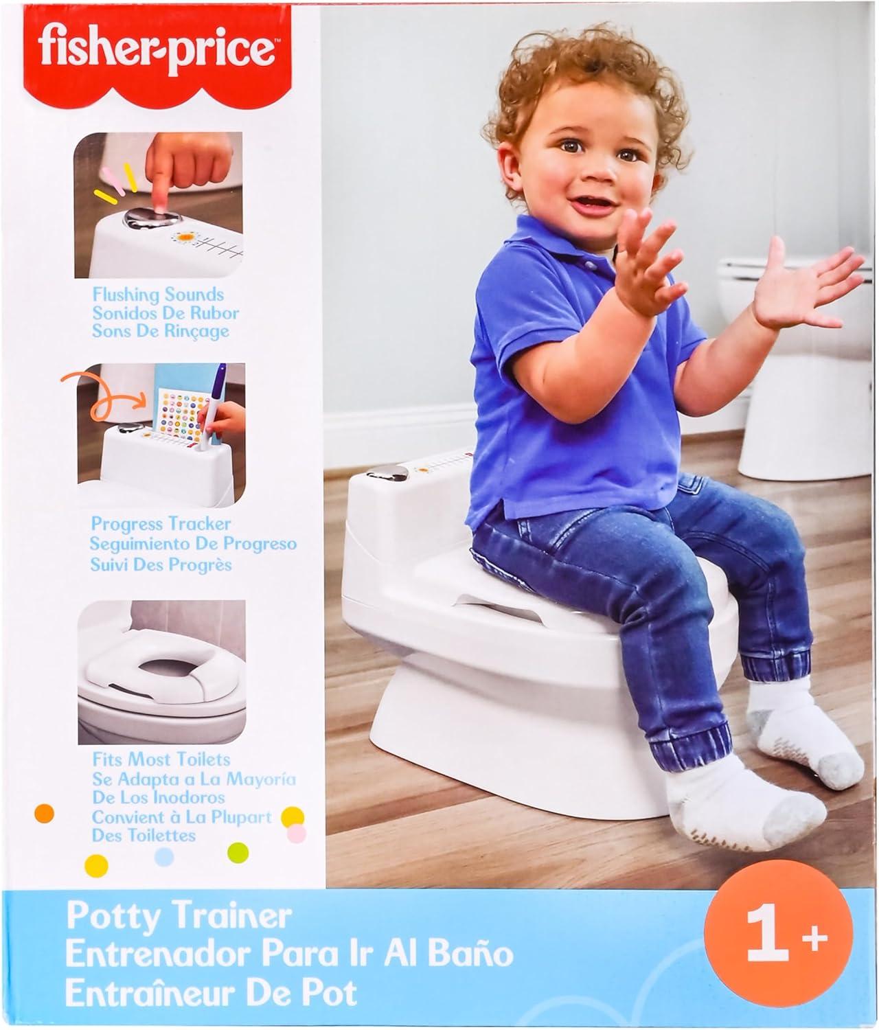 imageFisherPrice 2N1 Potty Trainer with Flushing Sounds Chart ampamp Storage White Floor Potty Chair with Splash Guard Removable Ring ampamp Bowl Patented Snap Safe Ring Technology