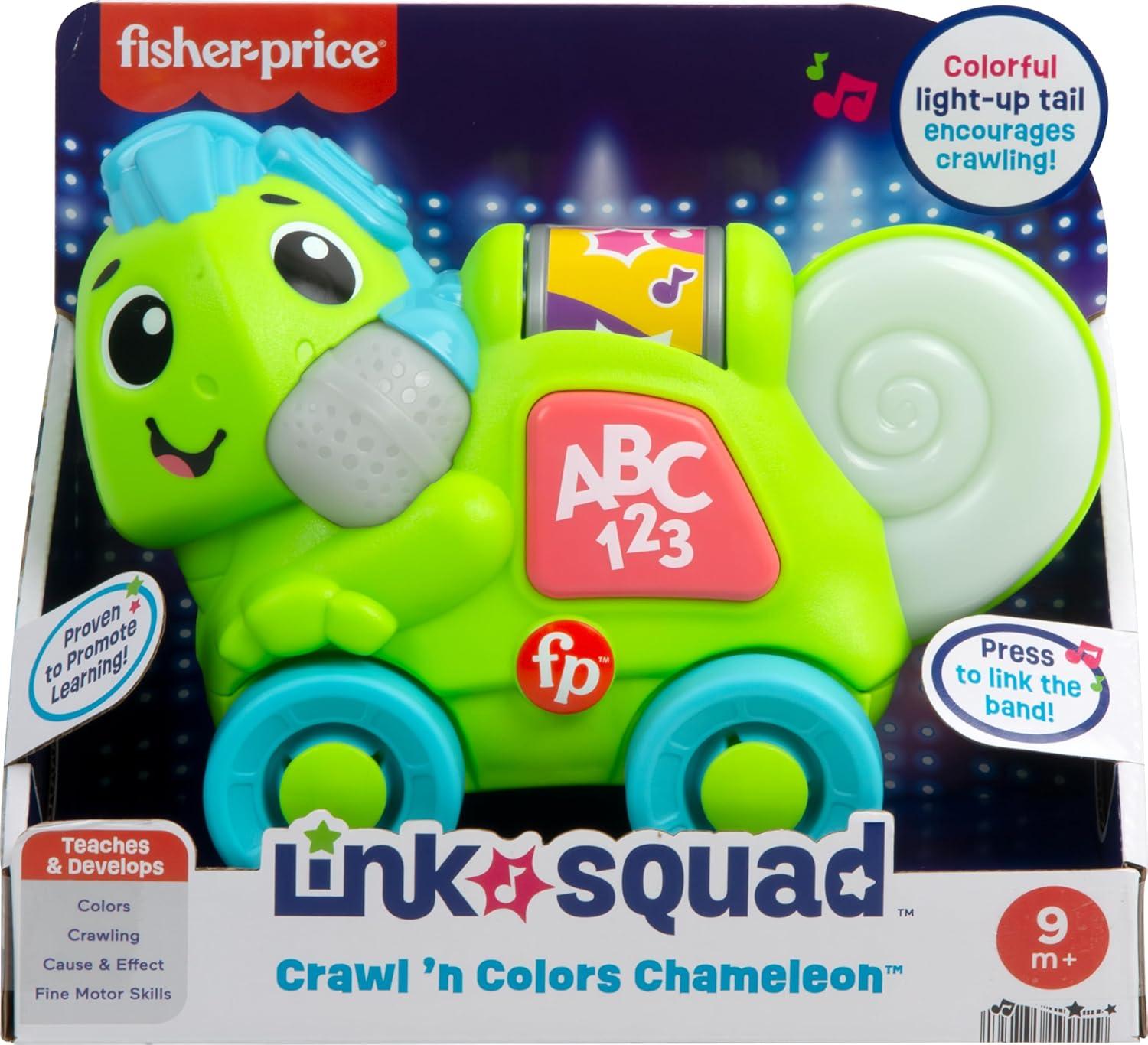 imageFisherPrice Baby Learning Toy Link Squad Crawl n Colors Chameleon with Music ampamp Lights for Ages 9 Months Compatible Only with Link Squad Items