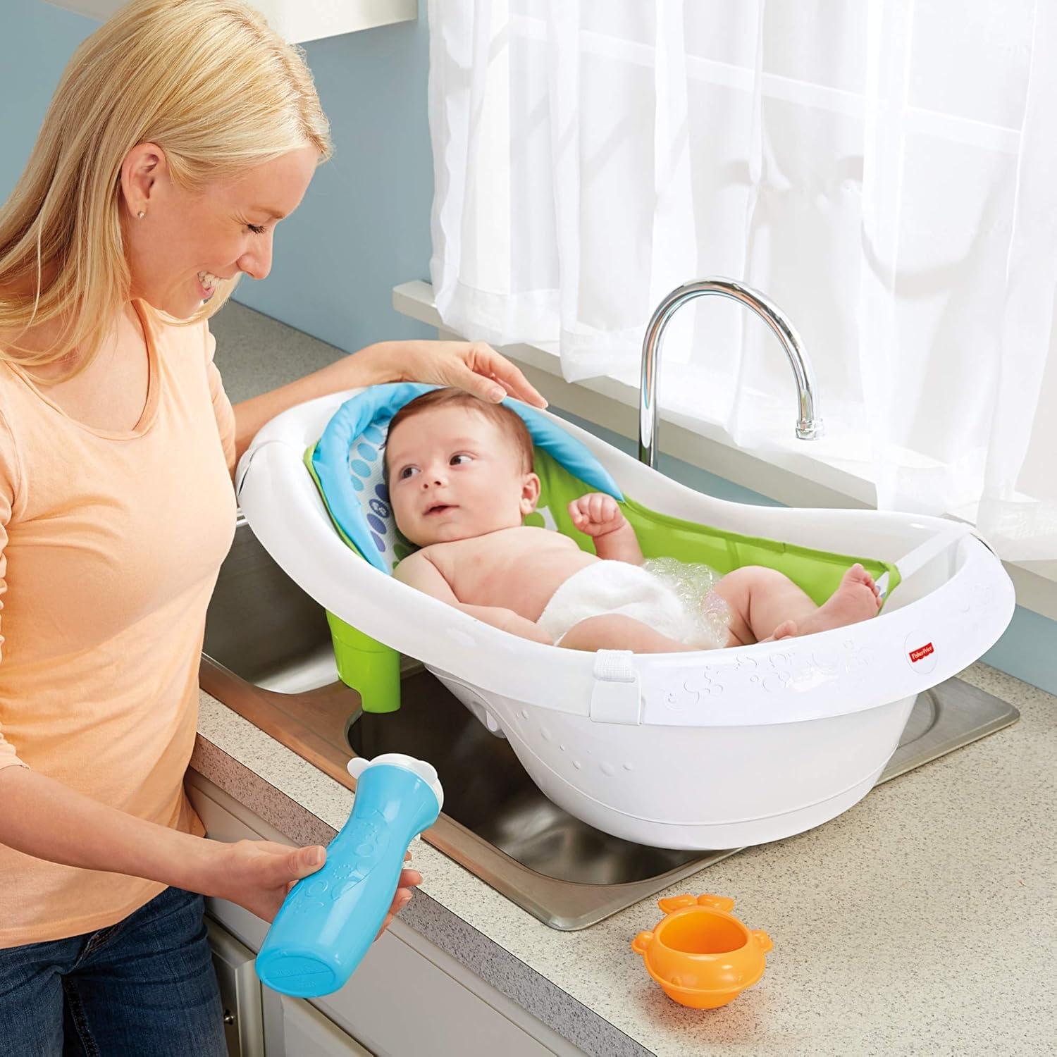 imageFisherPrice Baby to Toddler Bath 4In1 Sling N Seat Tub with Removable Infant Support and 2 Toys GreenGreen