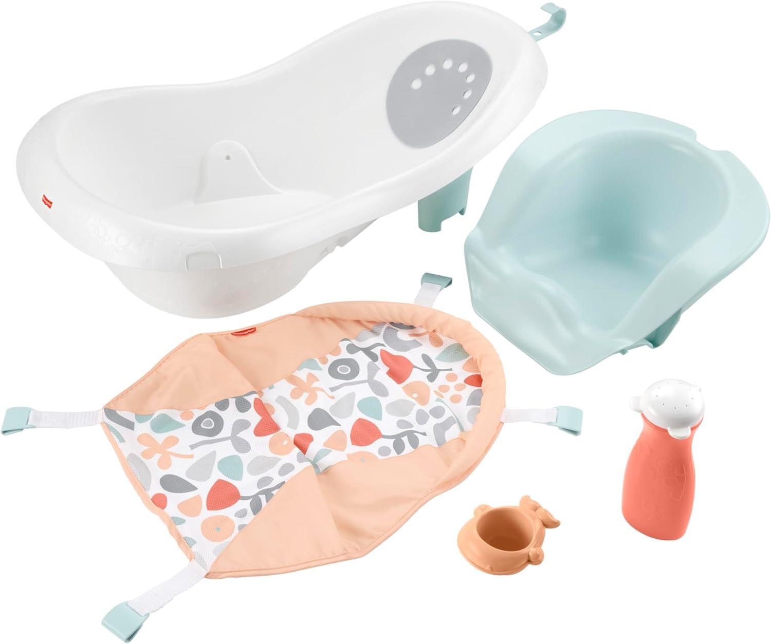 imageFisherPrice Baby to Toddler Bath 4in1 Sling N Seat Tub with Removable Infant Support and 2 Toys Summer Blossoms