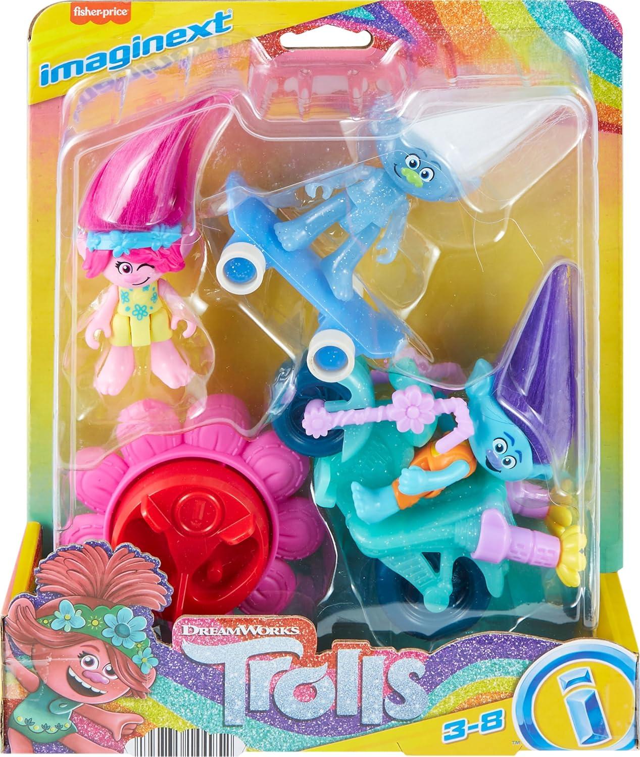 imageFisherPrice Imaginext DreamWorks Trolls Toys Sparkle ampamp Roll Pack Poppy Branch ampamp Guy Diamond Figures for Pretend Play Kids Ages 3 Years