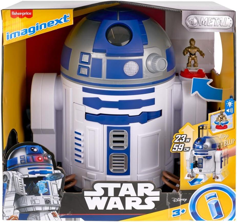 imageFisherPrice Imaginext Star Wars Toy R2D2 175 in Tall with Lights Sounds ampamp C3P0 Metal Character Key for Kids Ages 3 Years
