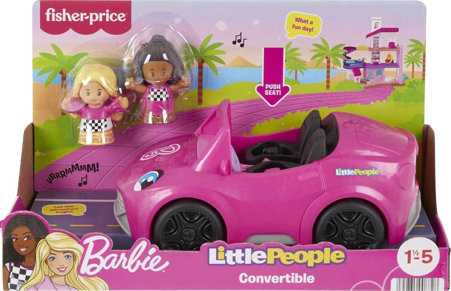 imageFisherPrice Little People Barbie Toddler Toy Car Convertible with Music Sounds ampamp 2 Figures for Pretend Play Ages 18 Months