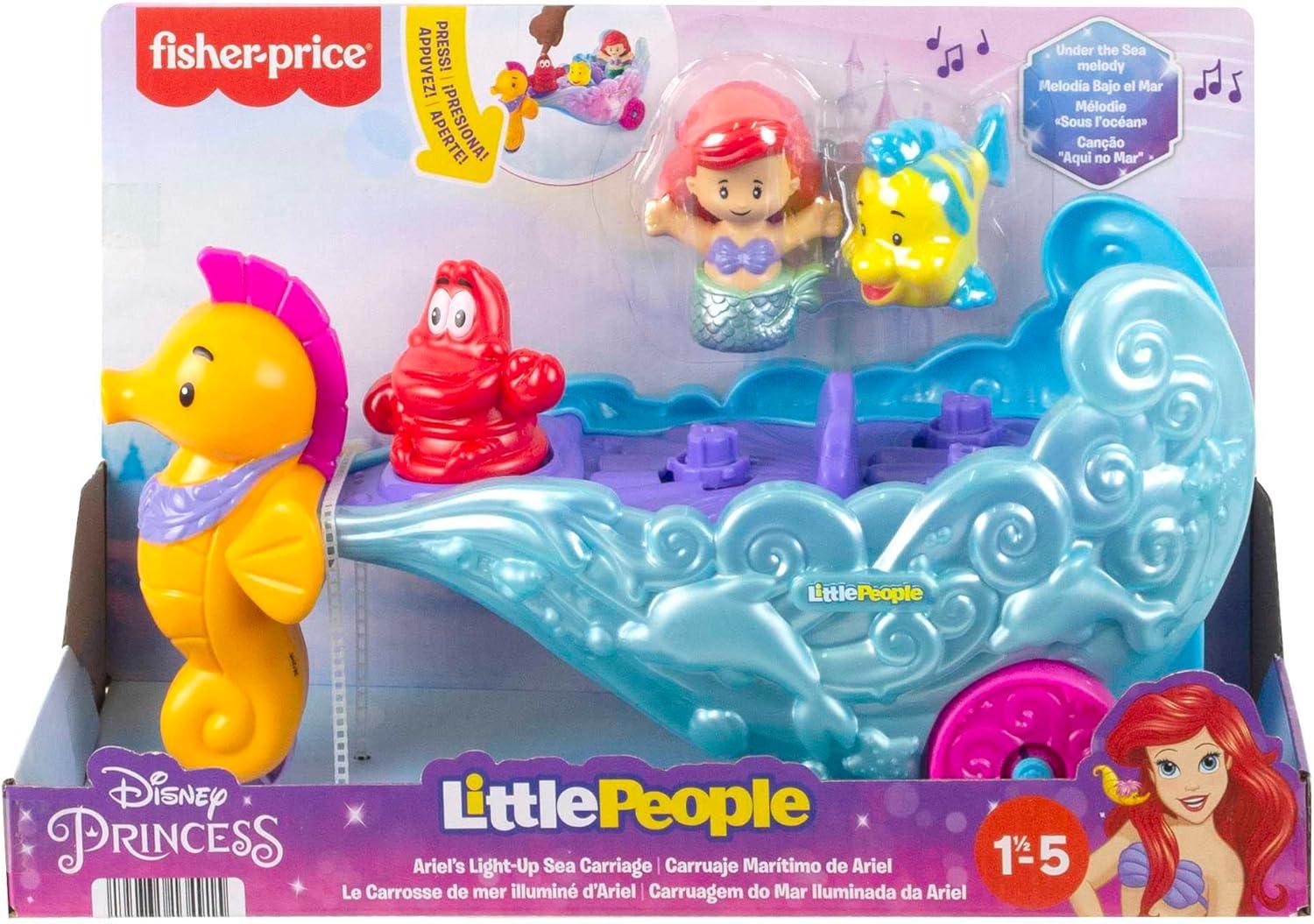 imageFisherPrice Little People Toddler Toy Disney Princess Ariels LightUp Sea Carriage Musical Vehicle for Pretend Play Ages 18 MonthsAriels Sea Carriage