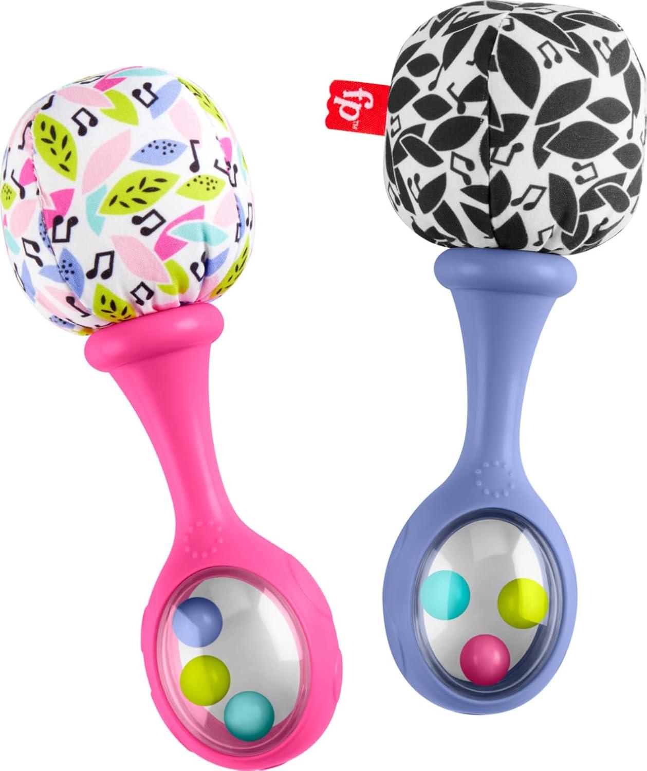 imageFisherPrice Newborn Toys Rattle n Rock Maracas 2 Soft Musical Instruments for Developmental Play Babies Ages 3 Months Pink ampamp Purple