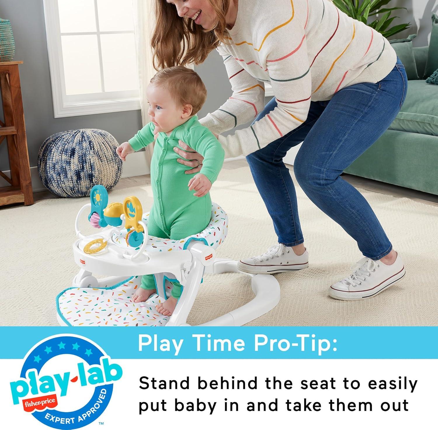 imageFisherPrice Portable Baby Chair Deluxe SitMeUp Floor Seat with Snack Tray Newborn Activity Toys ampamp Rainbow Sprinkles Washable Pad