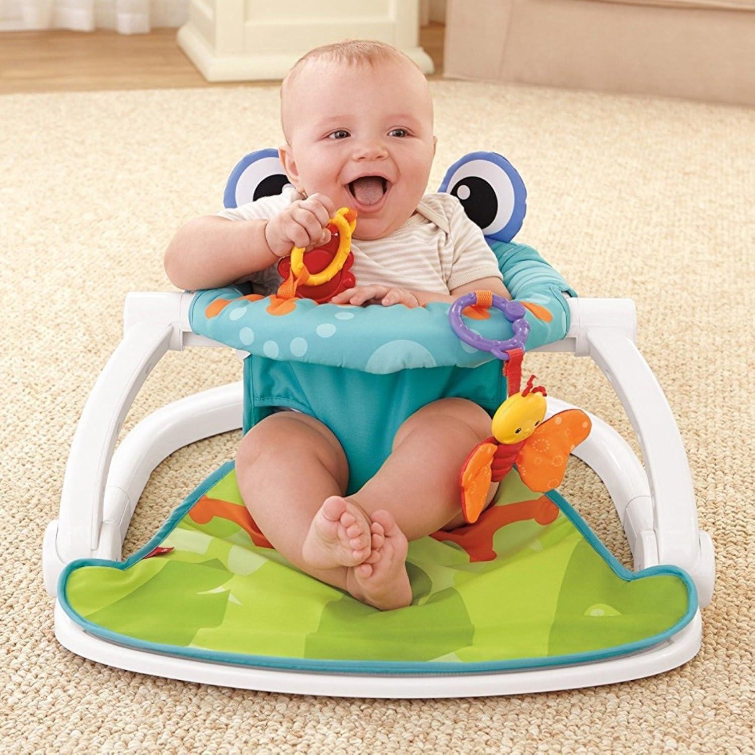 imageFisherPrice Portable Baby Chair SitMeUp Floor Seat with Developmental Toys ampamp Machine Washable Seat Pad Froggy1 Count Pack of 1
