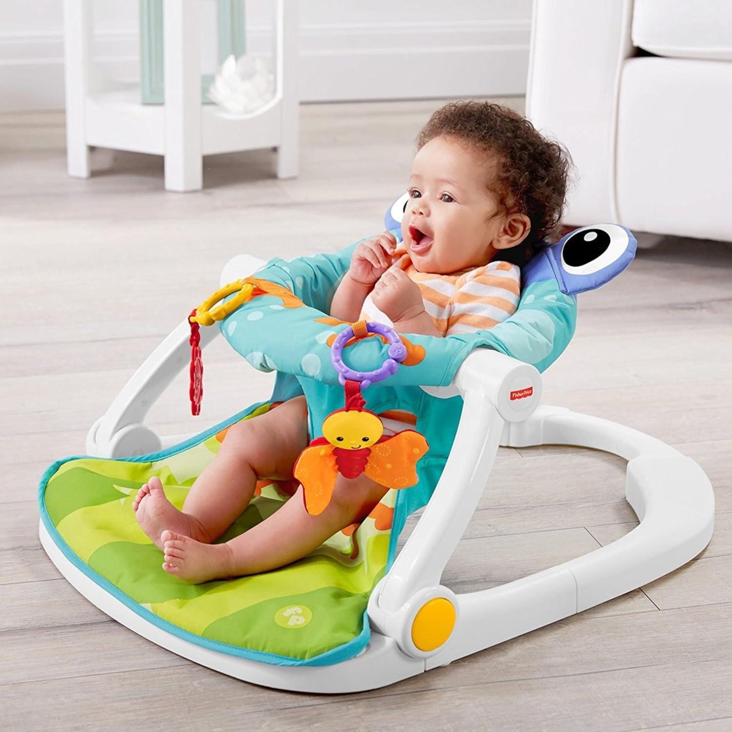 imageFisherPrice Portable Baby Chair SitMeUp Floor Seat with Developmental Toys ampamp Machine Washable Seat Pad Froggy1 Count Pack of 1