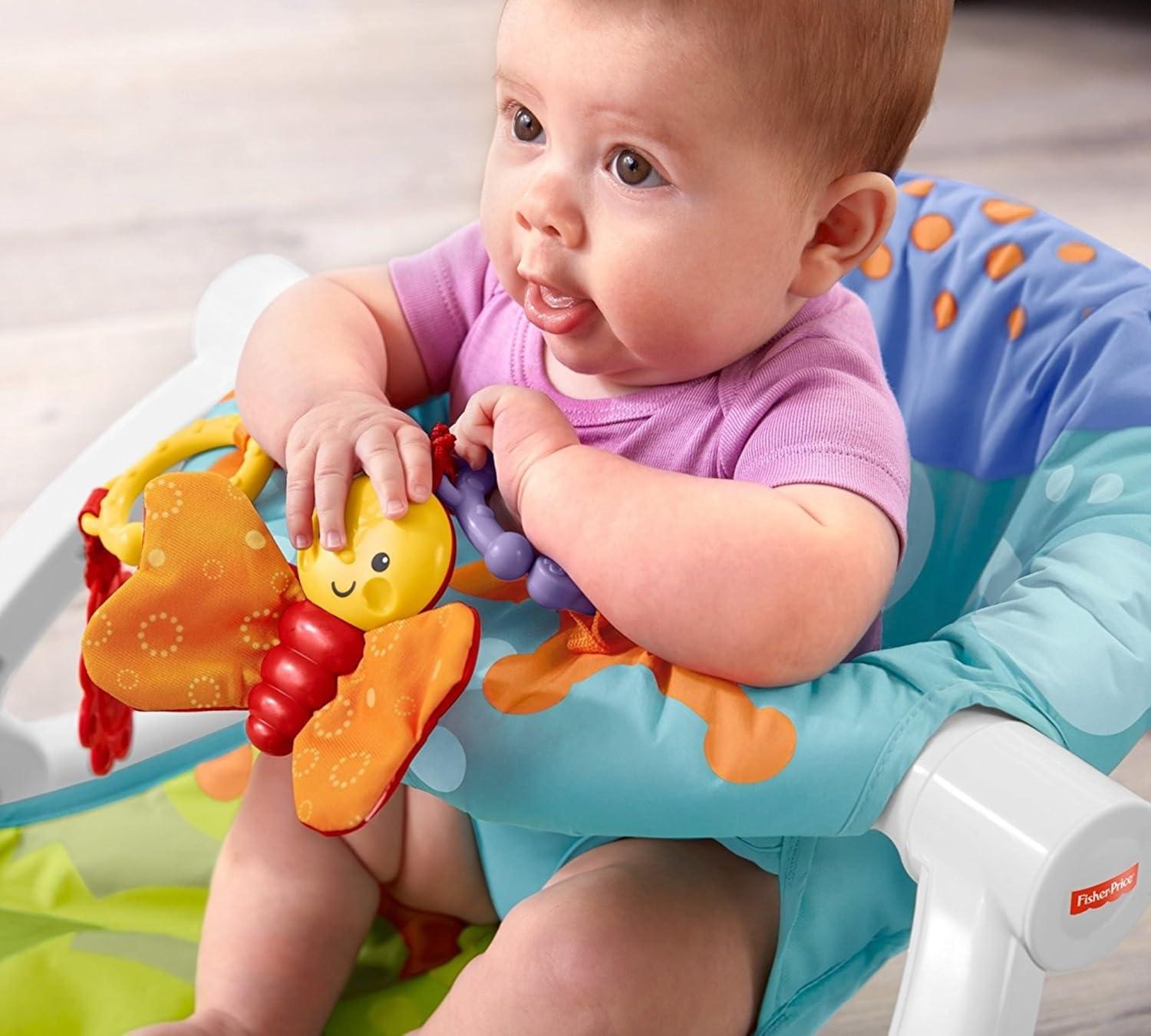 imageFisherPrice Portable Baby Chair SitMeUp Floor Seat with Developmental Toys ampamp Machine Washable Seat Pad Froggy1 Count Pack of 1