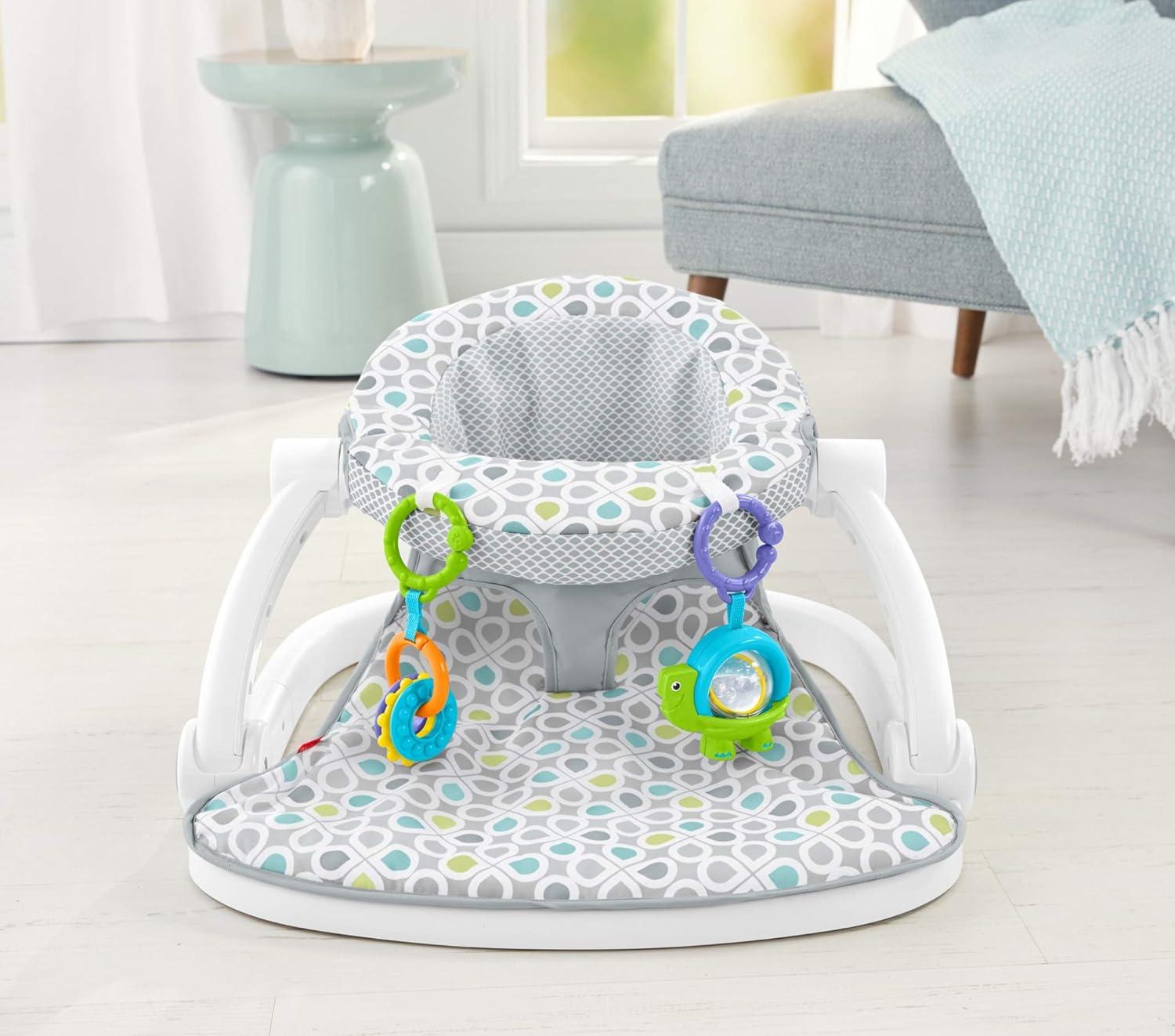 imageFisherPrice Portable Baby Chair SitMeUp Floor Seat with Developmental Toys ampamp Machine Washable Seat Pad Froggy1 Count Pack of 1