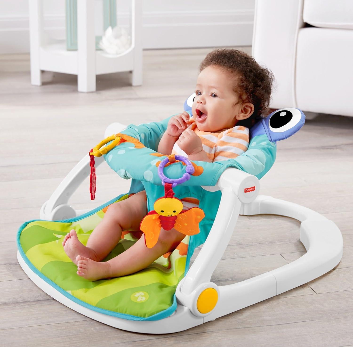 imageFisherPrice Portable Baby Chair SitMeUp Floor Seat with Developmental Toys ampamp Machine Washable Seat Pad Froggy1 Count Pack of 1