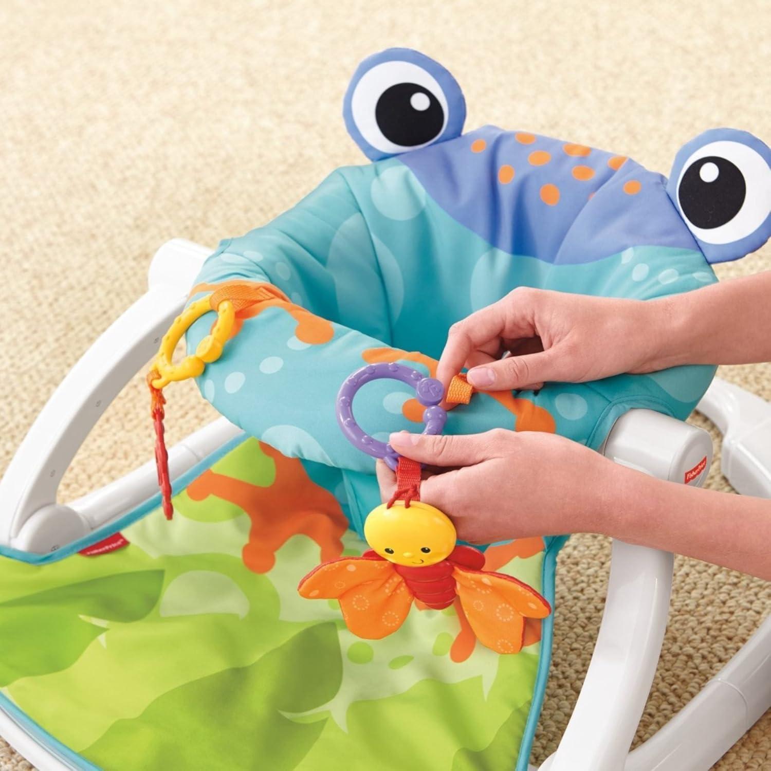 imageFisherPrice Portable Baby Chair SitMeUp Floor Seat with Developmental Toys ampamp Machine Washable Seat Pad Froggy1 Count Pack of 1
