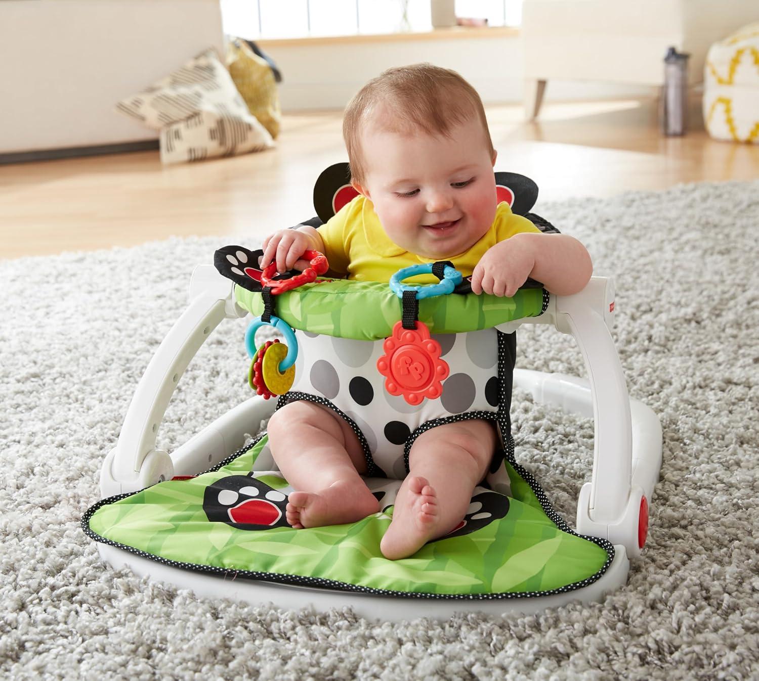 imageFisherPrice Portable Baby Chair SitMeUp Floor Seat with Developmental Toys ampamp Machine Washable Seat Pad Froggy1 Count Pack of 1
