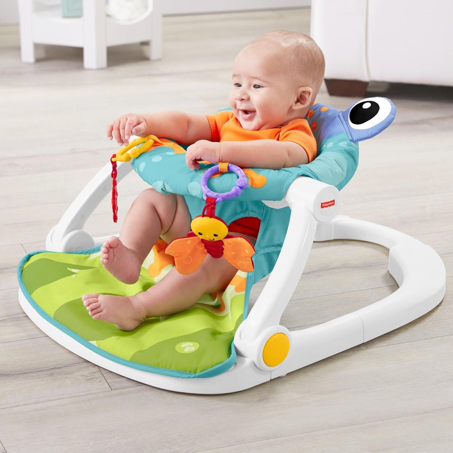 imageFisherPrice Portable Baby Chair SitMeUp Floor Seat with Developmental Toys ampamp Machine Washable Seat Pad Froggy1 Count Pack of 1