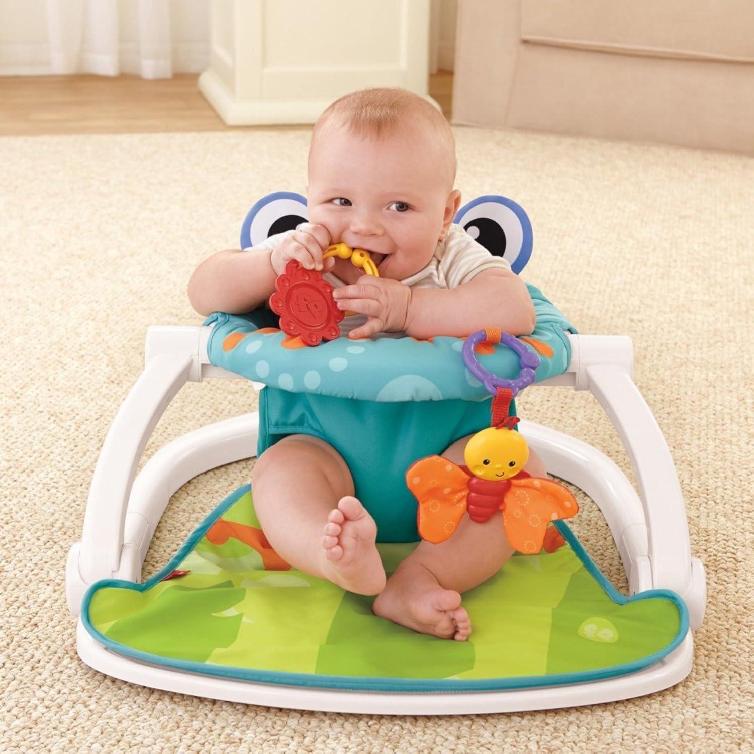 imageFisherPrice Portable Baby Chair SitMeUp Floor Seat with Developmental Toys ampamp Machine Washable Seat Pad Froggy1 Count Pack of 1