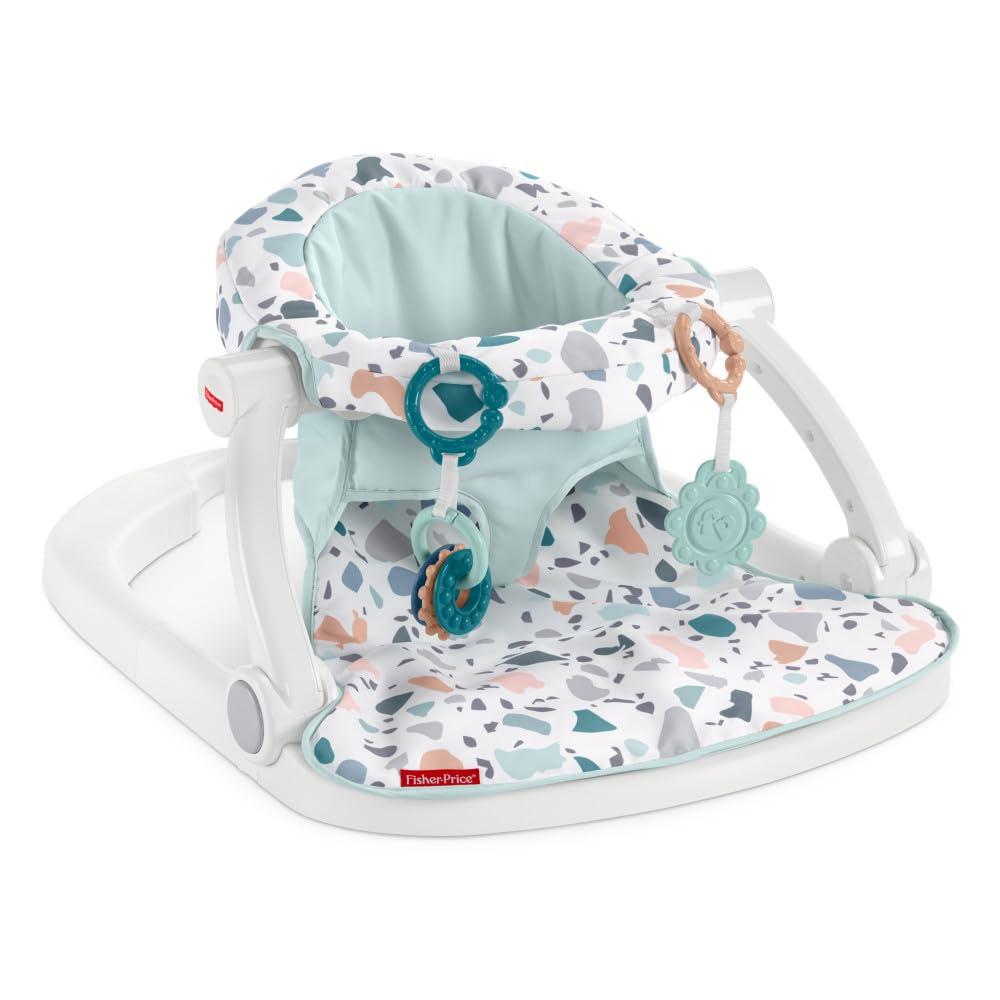 imageFisherPrice Portable Baby Chair SitMeUp Floor Seat with Developmental Toys ampamp Machine Washable Seat Pad Froggy1 Count Pack of 1