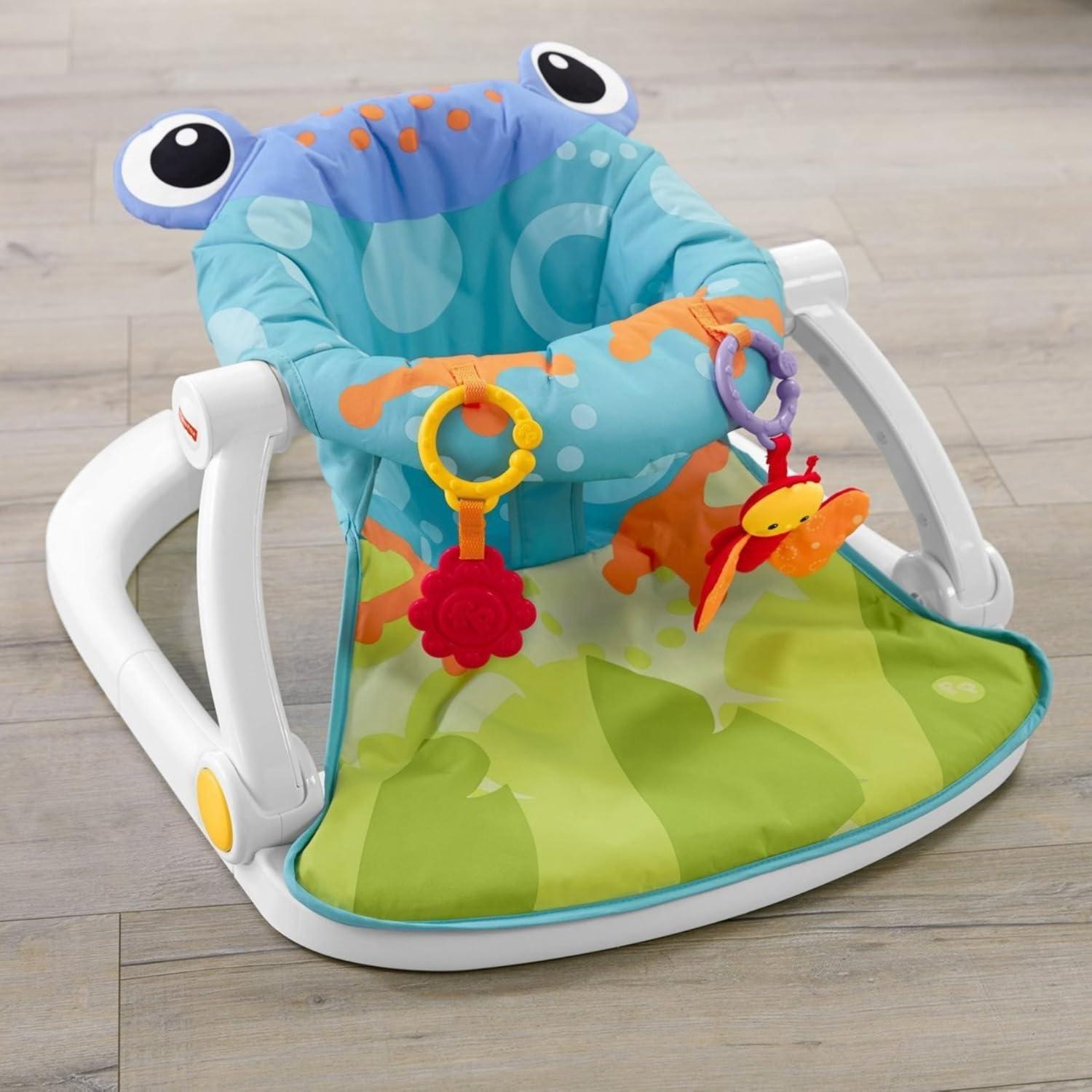 imageFisherPrice Portable Baby Chair SitMeUp Floor Seat with Developmental Toys ampamp Machine Washable Seat Pad Froggy1 Count Pack of 1