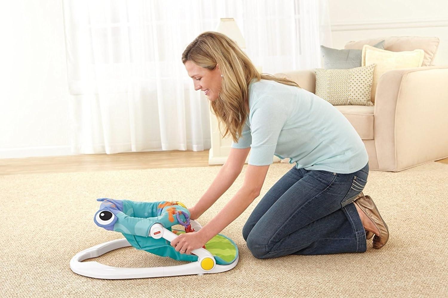 imageFisherPrice Portable Baby Chair SitMeUp Floor Seat with Developmental Toys ampamp Machine Washable Seat Pad Froggy1 Count Pack of 1