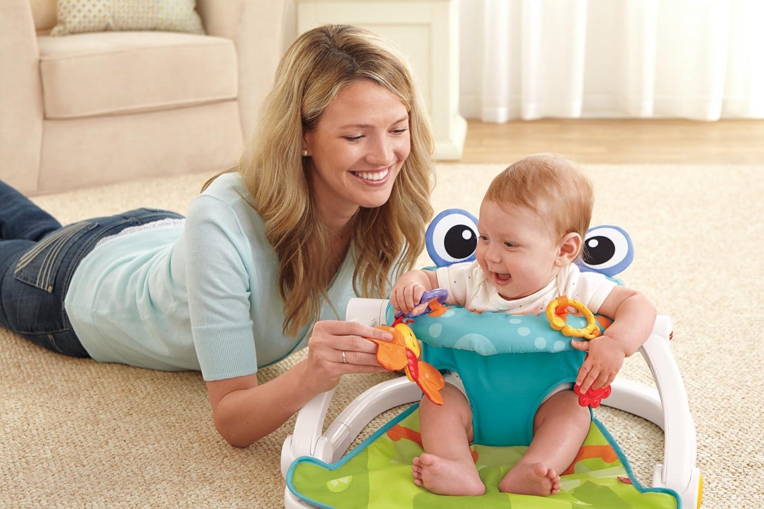 imageFisherPrice Portable Baby Chair SitMeUp Floor Seat with Developmental Toys ampamp Machine Washable Seat Pad Froggy1 Count Pack of 1