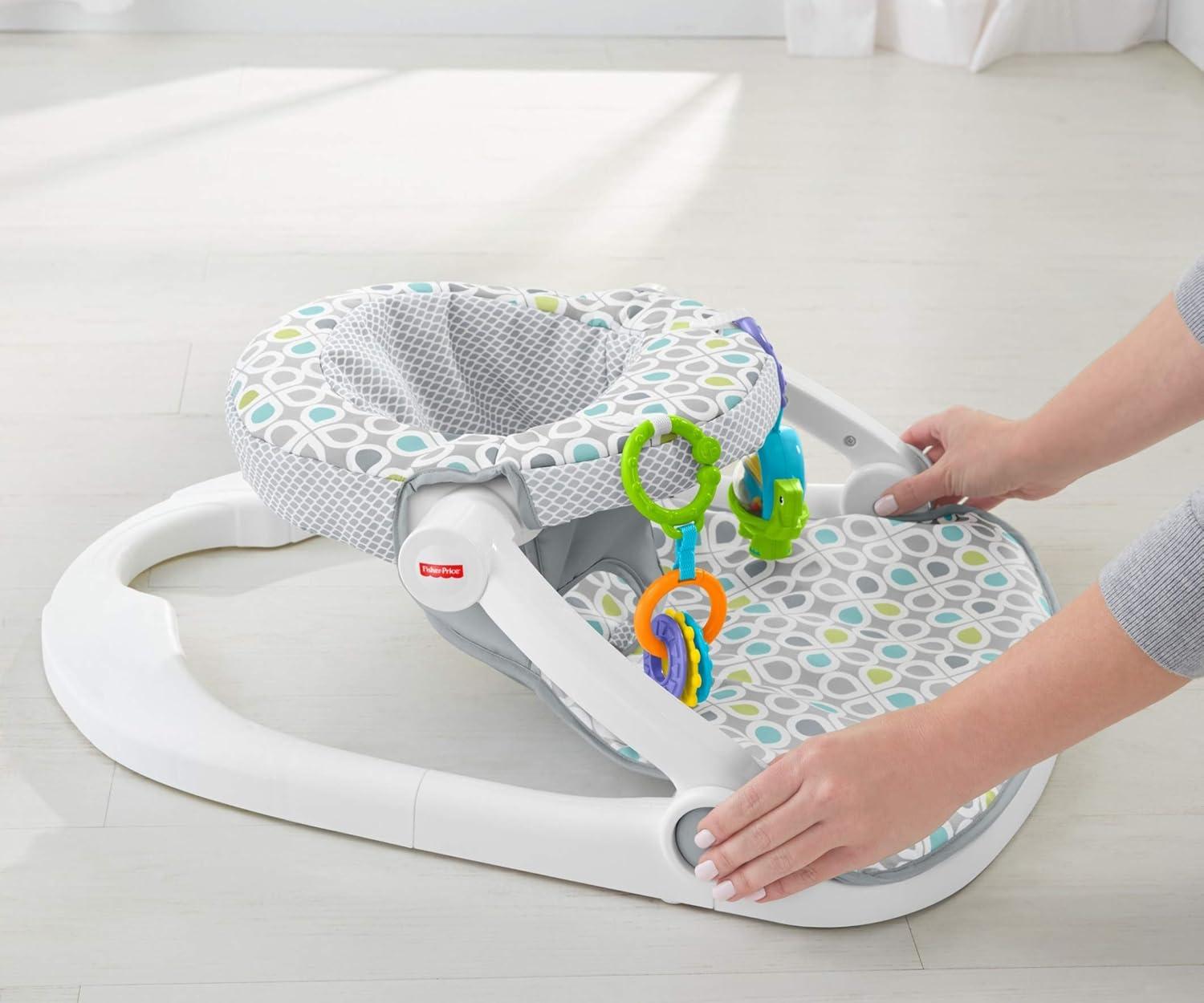 imageFisherPrice Portable Baby Chair SitMeUp Floor Seat with Developmental Toys ampamp Machine Washable Seat Pad Froggy1 Count Pack of 1