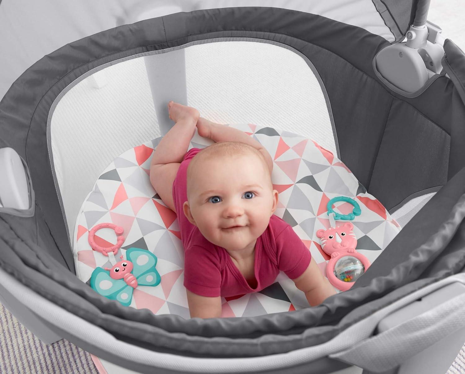 imageFisherPrice Portable Bassinet OnTheGo Baby Dome Travel Play Space with Developmental Newborn Toys ampamp Canopy Rosy Windmill