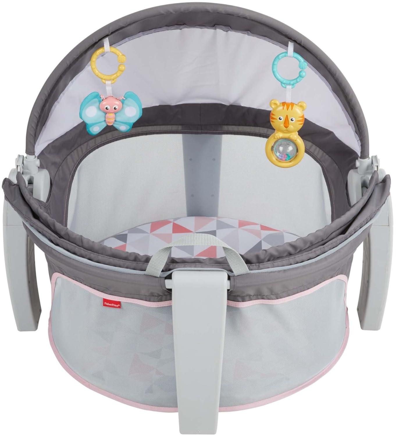 imageFisherPrice Portable Bassinet OnTheGo Baby Dome Travel Play Space with Developmental Newborn Toys ampamp Canopy Rosy Windmill