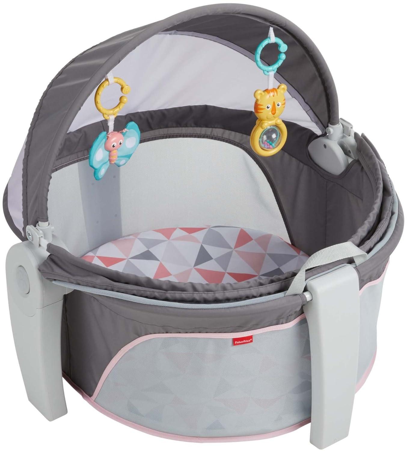 imageFisherPrice Portable Bassinet OnTheGo Baby Dome Travel Play Space with Developmental Newborn Toys ampamp Canopy Rosy Windmill