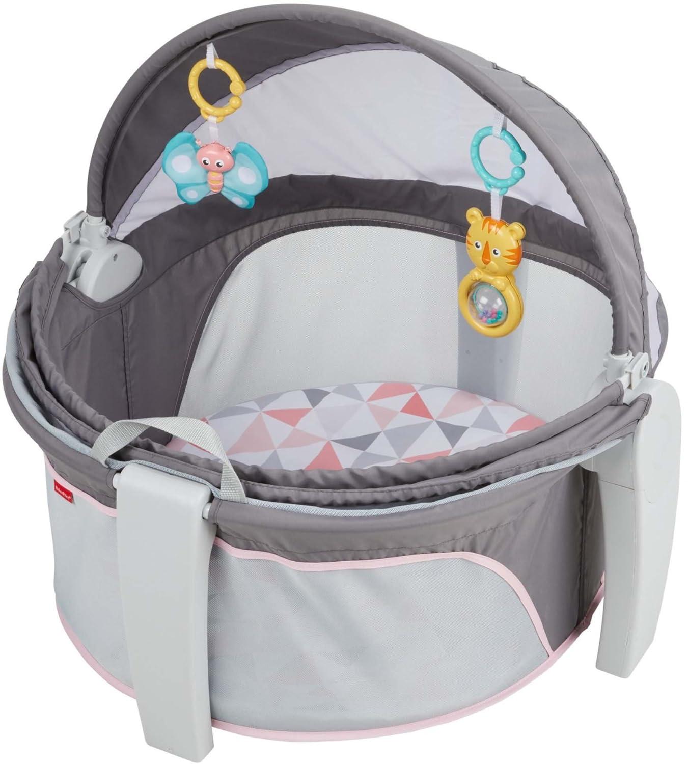 imageFisherPrice Portable Bassinet OnTheGo Baby Dome Travel Play Space with Developmental Newborn Toys ampamp Canopy Rosy Windmill