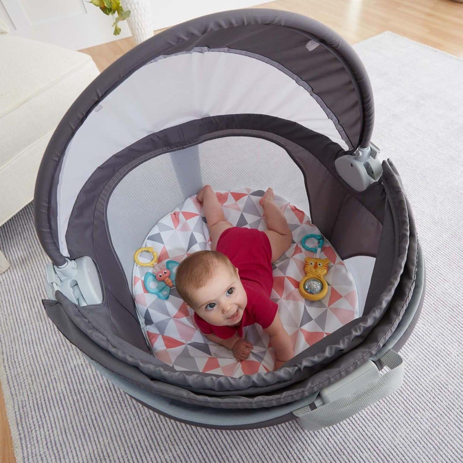 imageFisherPrice Portable Bassinet OnTheGo Baby Dome Travel Play Space with Developmental Newborn Toys ampamp Canopy Rosy Windmill