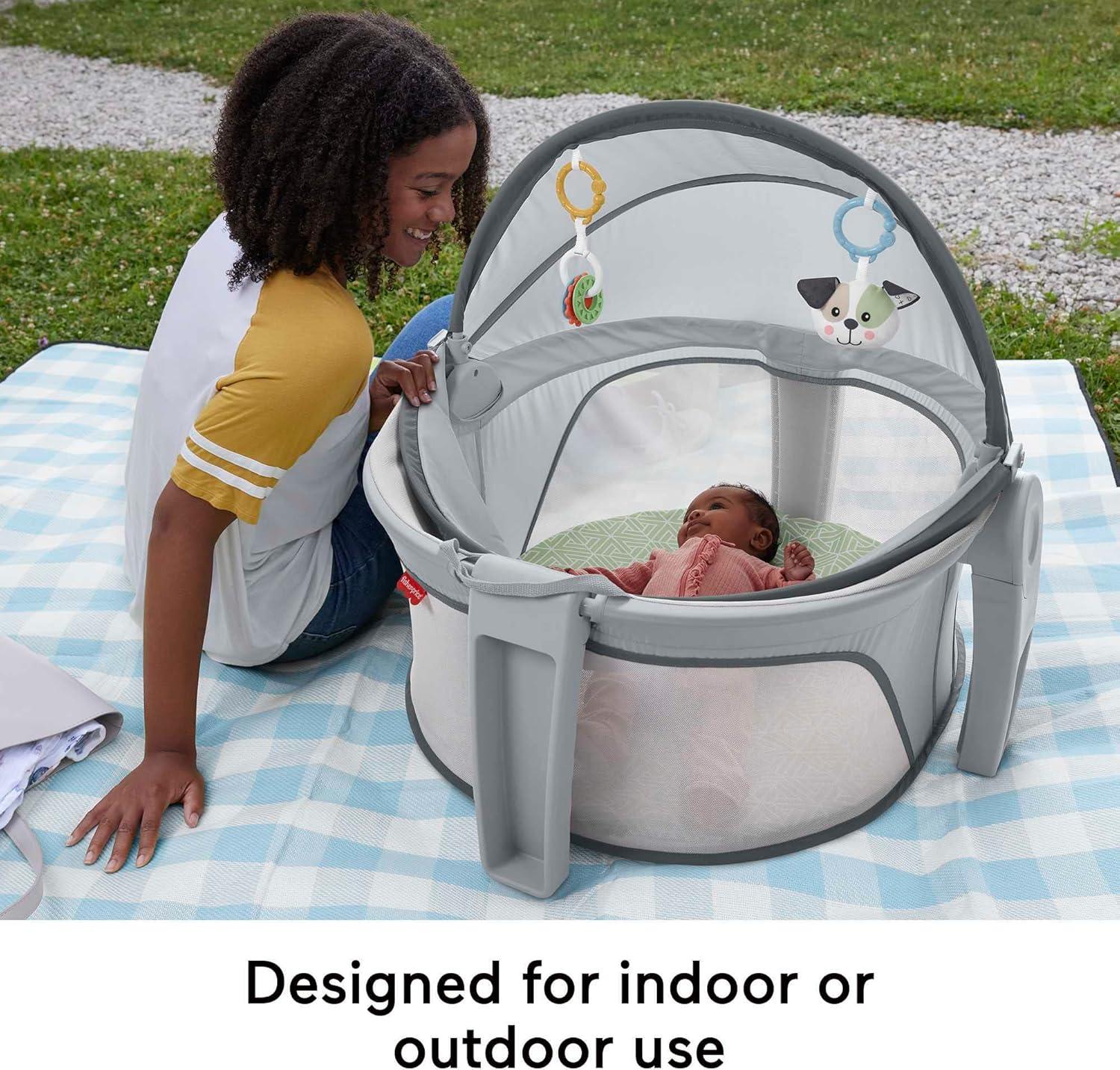 imageFisherPrice Portable Bassinet and Play Space OntheGo Baby Dome with 2 Toys and Canopy Puppy Perfection