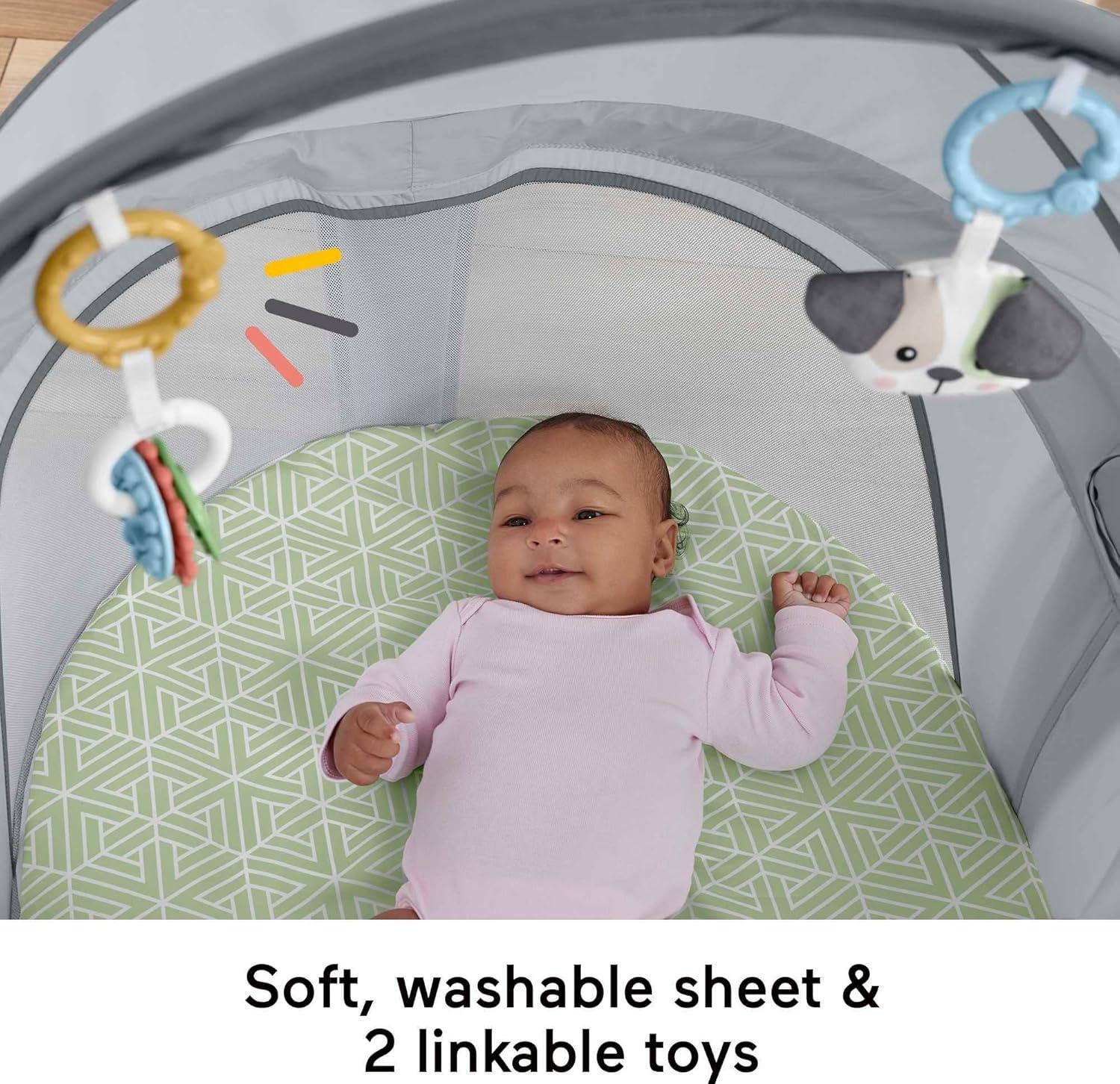 imageFisherPrice Portable Bassinet and Play Space OntheGo Baby Dome with 2 Toys and Canopy Puppy Perfection
