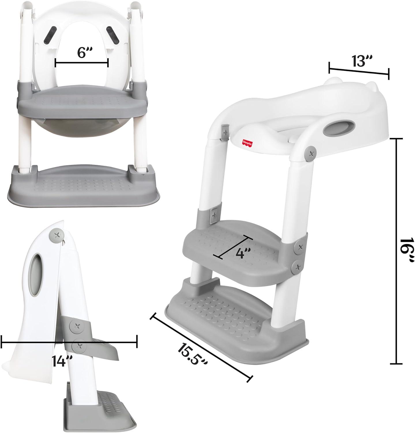 imageFisherPrice Potty Training Seat with Step Stool Ladder 2in1 Potty Training Toilet for Toddlers with Splash Guard AntiSlip Pads Cushioned Seat Gray