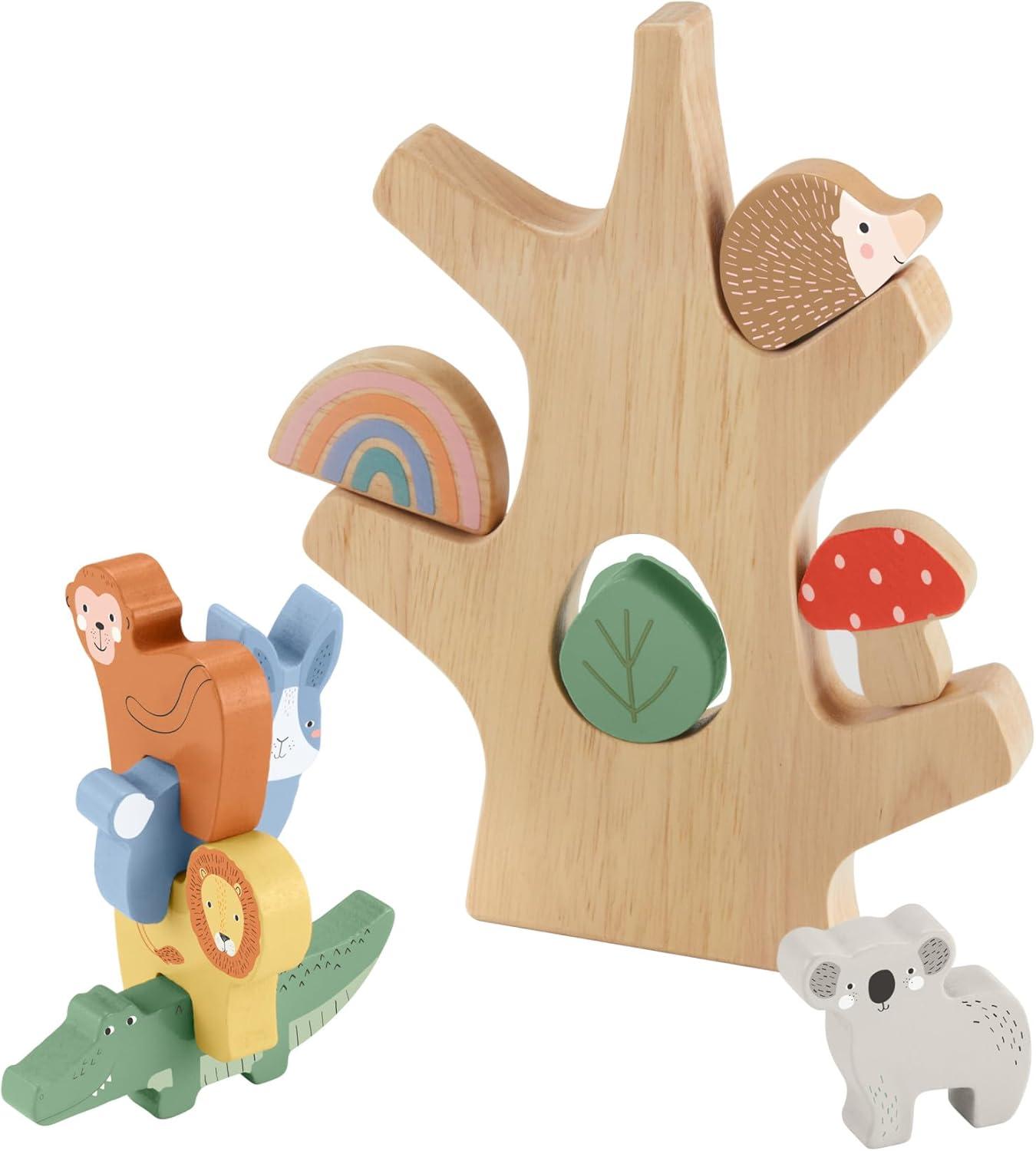 imageFisherPrice Preschool Toy Wooden Balance Tree 10 Wood Pieces for Stacking Developmental Play for Kids Ages 3 Years
