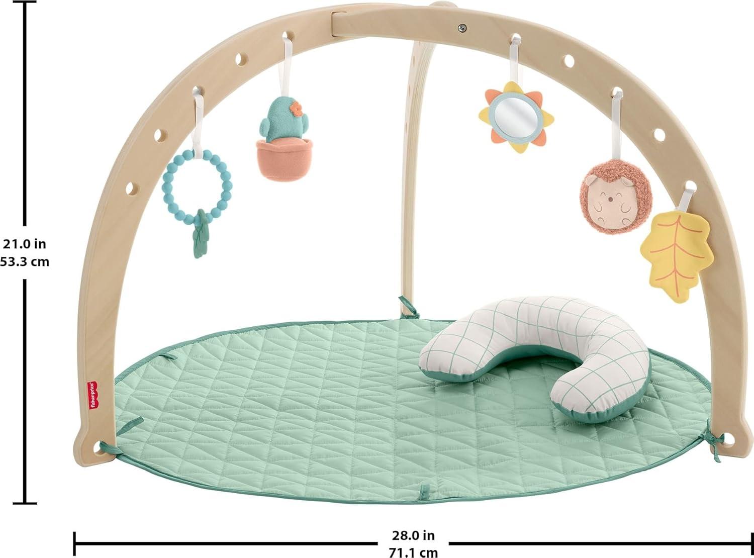 imageFisherPrice Wood Baby Playmat Lay ampamp Play Deluxe Activity Gym with Wooden Frame ampamp Tummy Time Sensory Toys for Newborns 0 Months Amazon Exclusive