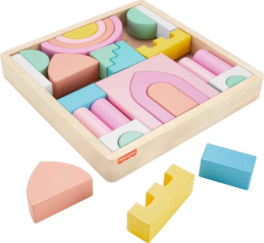 imageFisherPrice Wood Toddler Toy Castle Block Set 28 Wooden Pieces for Stacking Developmental Play Preschool Kids Ages 2 YearsCastle