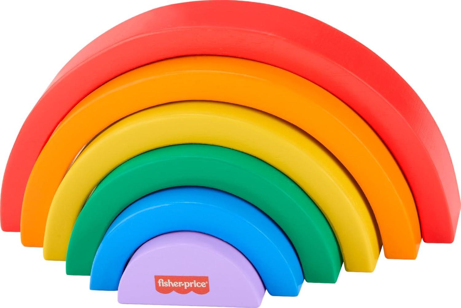 imageFisherPrice Wood Toddler Toy Stacking Rainbow 6 Colorful Wooden Pieces for Building Developmental Play Kids Ages 18 Months